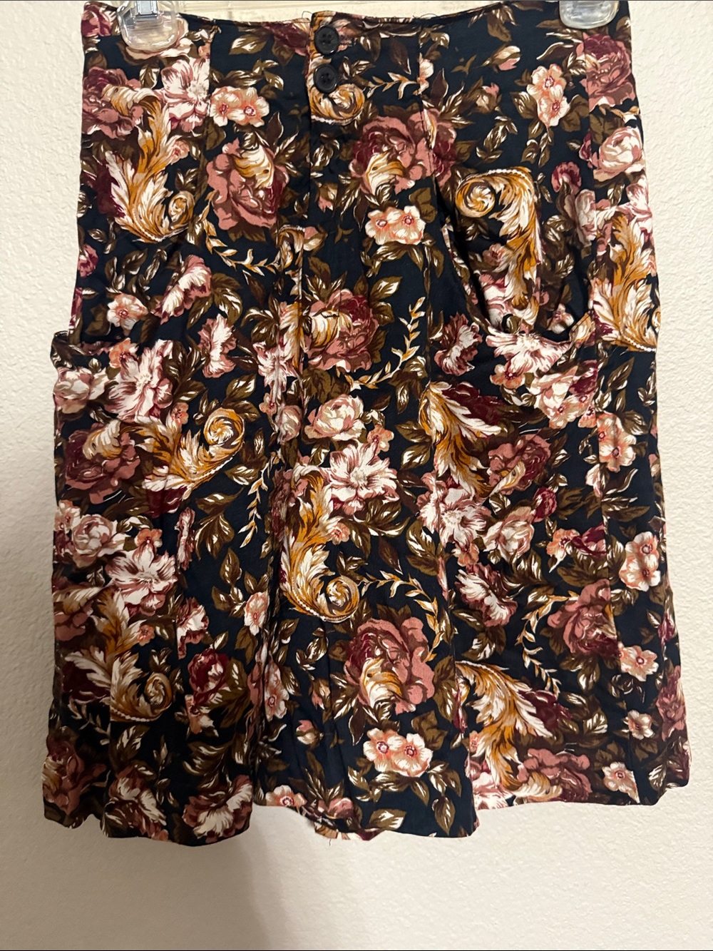 Floral A-Line Skirt in Black with Rose & Gold Accents
